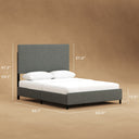 Belffin-grey-upholstered-platform-bed-frame-with-dimension-measurements