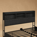 Belffin-black-wooden-bed-frame-storage-bookcase-headboard-carved-pattern-slat-support