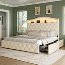 Elara Upholstered Storage Bed Frame with LED Lights and Storage Space
