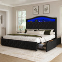 Elara Upholstered Storage Bed Frame with LED Lights and Storage Space