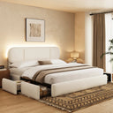 Belffinsleep-White-Boucle-Upholstered-Bed-Frame-LED-Headboard-Side-Storage-Drawers