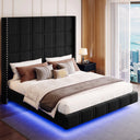 Solara Floating Style Upholstered Bed Frame with LED Lights and Tall Headboard