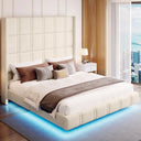 Solara Floating Style Upholstered Bed Frame with LED Lights and Tall Headboard