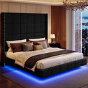 Solara Floating Style Upholstered Bed Frame with LED Lights and Tall Headboard