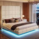 Solara Floating Style Upholstered Bed Frame with LED Lights and Tall Headboard