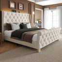 Mira Upholstered Bed Frame with LED Lights and Charging Ports