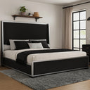 belffinsleep-black-and-beige-upholstered-bed-frame-with-high-headboard-in-modern-bedroom