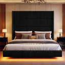 Solara Floating Style Upholstered Bed Frame with LED Lights and Tall Headboard