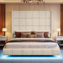 Solara Floating Style Upholstered Bed Frame with LED Lights and Tall Headboard