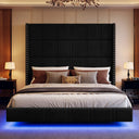 Solara Floating Style Upholstered Bed Frame with LED Lights and Tall Headboard