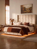 Belffinsleep-upholstered-platform-bed-frame-with-led-lighting-in-cozy-autumn-bedroom