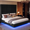 Solara Floating Style Upholstered Bed Frame with LED Lights and Tall Headboard