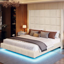 Solara Floating Style Upholstered Bed Frame with LED Lights and Tall Headboard