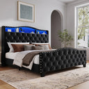 Liora Upholstered Bed Frame with Tall Headboard and LED Lights