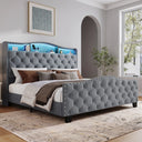 Liora Upholstered Bed Frame with Tall Headboard and LED Lights