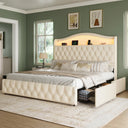 Elara Upholstered Storage Bed Frame with LED Lights and Storage Space