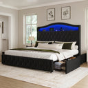 Elara Upholstered Storage Bed Frame with LED Lights and Storage Space
