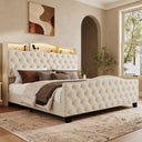 Liora Upholstered Bed Frame with Tall Headboard and LED Lights