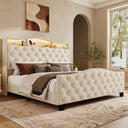 Liora Upholstered Bed Frame with Tall Headboard and LED Lights