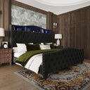 Liora Upholstered Bed Frame with Tall Headboard and LED Lights