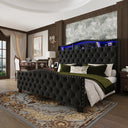 Liora Upholstered Bed Frame with Tall Headboard and LED Lights
