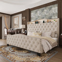 Liora Upholstered Bed Frame with Tall Headboard and LED Lights