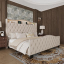 Liora Upholstered Bed Frame with Tall Headboard and LED Lights